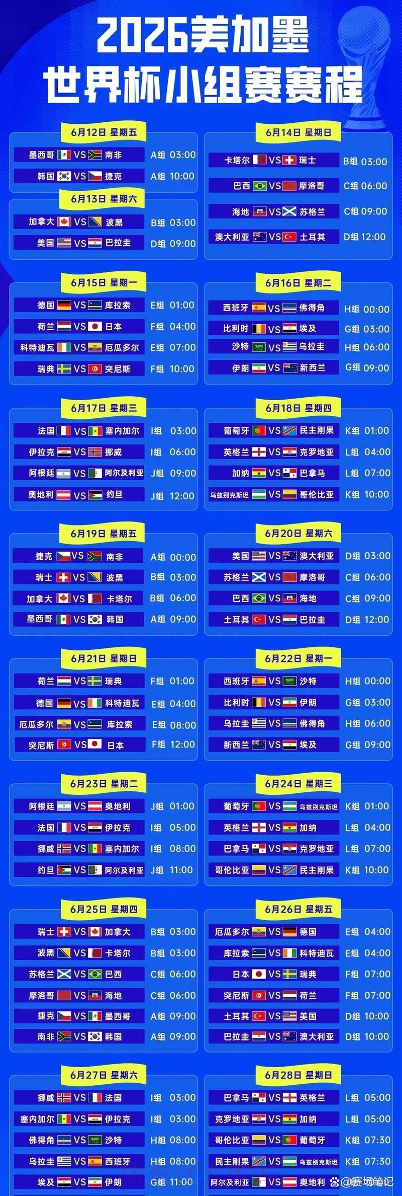 2026世界杯实时直播赛程表 2026世界杯实时直播赛程表